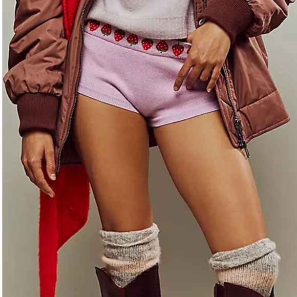 Free People Strawberry Embroidered Lilac Knit panty brief  size small - Picture 3 of 11